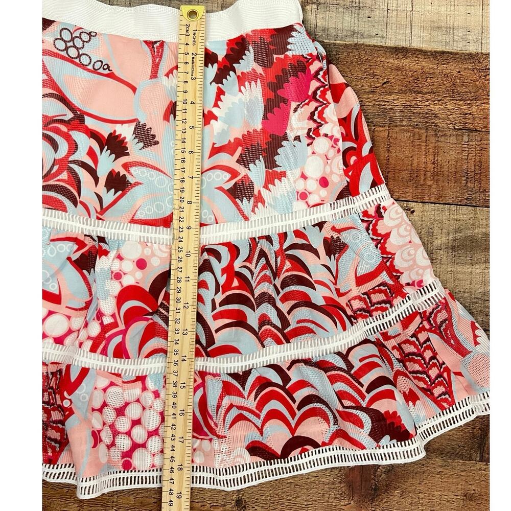 Mulla Miniskirt Women’s M Pink Blue Multicolor Abstract Floral Ladder Lace NWT - Picture 9 of 10